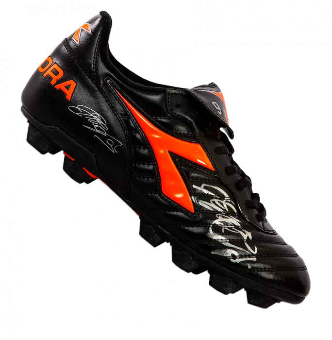 Filippo Inzaghi Signed Black And Orange Inzaghi Diadora Boot In Acrylic Case