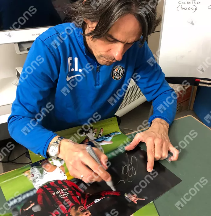 Filippo Inzaghi Silver Signed AC Milan Photo In Black Wooden Frame: San Siro Legend
