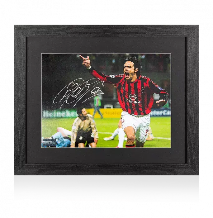 Filippo Inzaghi Silver Signed AC Milan Photo In Black Wooden Frame: San Siro Legend