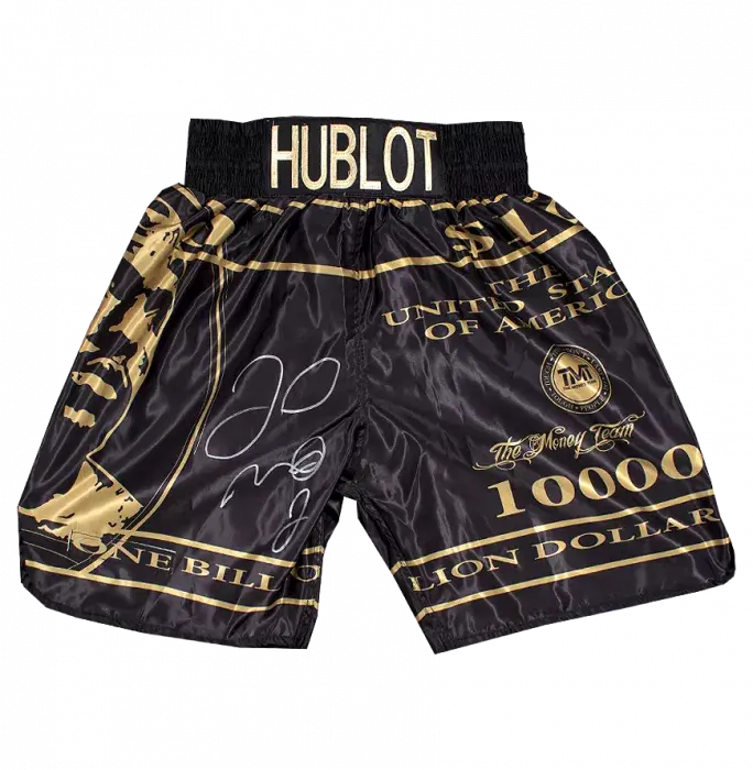 Floyd Mayweather Signed Black And Gold Boxing Shorts