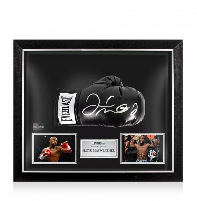 Floyd Mayweather Signed Black Everlast Boxing Glove In Bubble Frame: Option 1