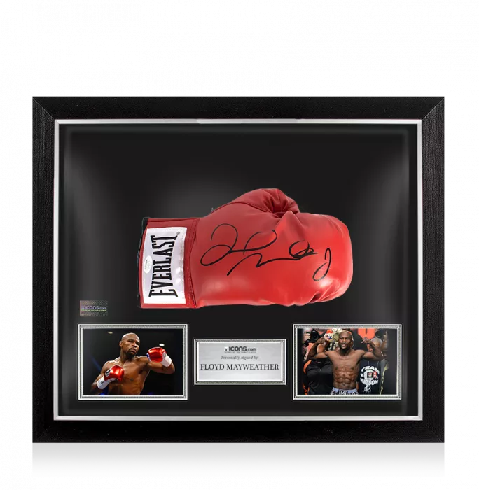 Floyd Mayweather Signed Red Everlast Boxing Glove In Bubble Frame: Option 1