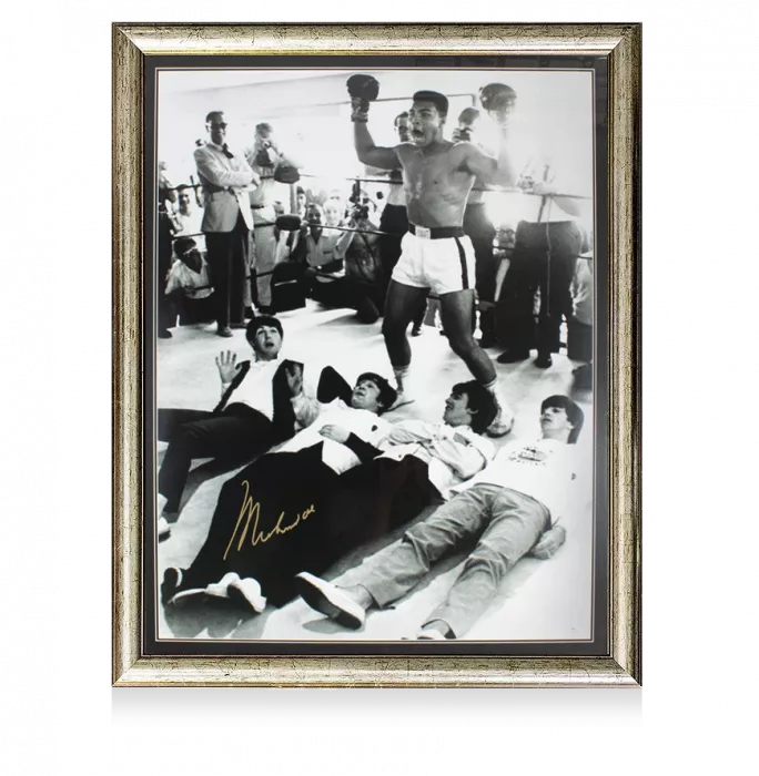 Framed Muhammad Ali Signed Photo - Standing Over The Beatles (OA-8054771)