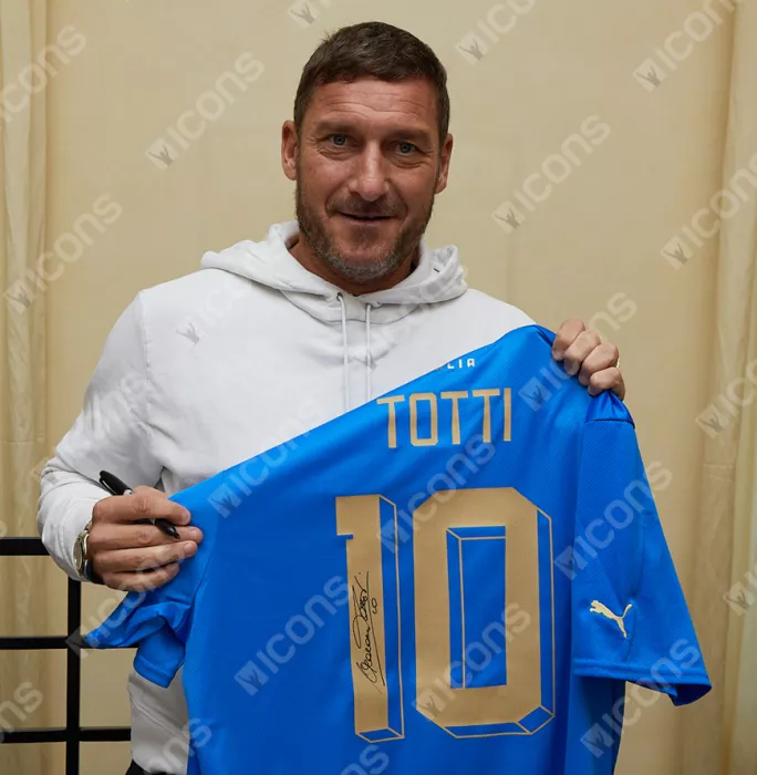 Francesco Totti Back Signed Italy 2022-23 Home Shirt With Fan Style Numbers In Hero Frame: Option 1