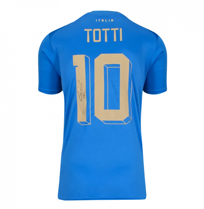 Francesco Totti Back Signed Italy 2022-23 Home Shirt With Fan Style Numbers In Hero Frame: Option 1