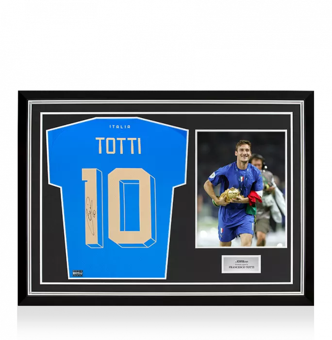 Francesco Totti Back Signed Italy 2022-23 Home Shirt With Fan Style Numbers In Hero Frame: Option 1