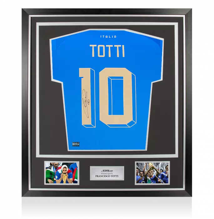 Francesco Totti Back Signed Italy 2022-23 Home Shirt With Fan Style Numbers In Classic Frame