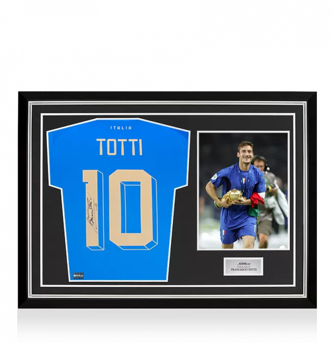 Francesco Totti Back Signed Modern Italy Home Shirt With Fan Style Numbers In Hero Frame: Option 1