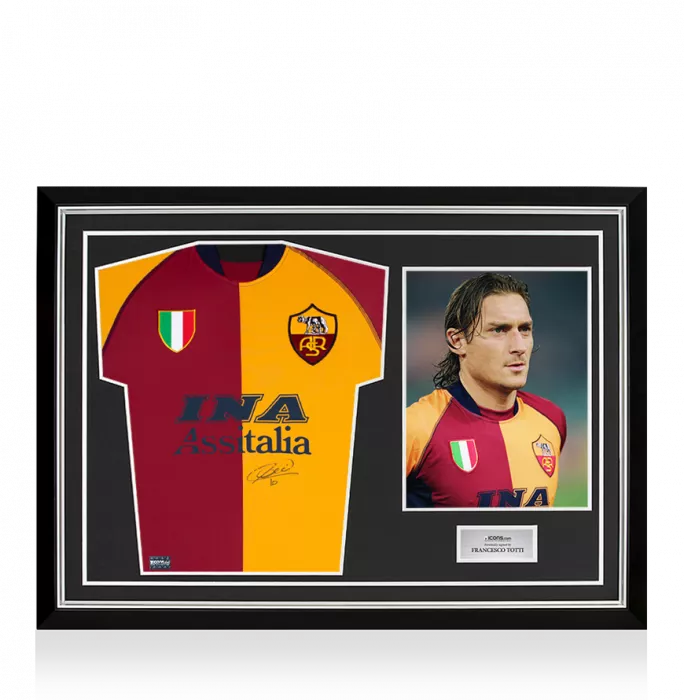 Francesco Totti Front Signed AS Roma 2001-02 Home Shirt In Hero Frame: Option 1