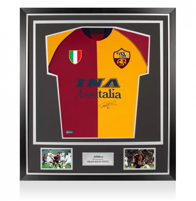 Francesco Totti Front Signed AS Roma 2001-02 Home Shirt In Classic Frame