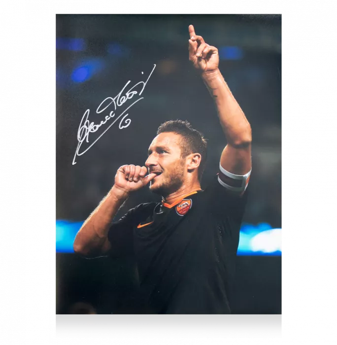 Francesco Totti Signed AS Roma Photo In Black Wooden Frame: UEFA Champions League Goal