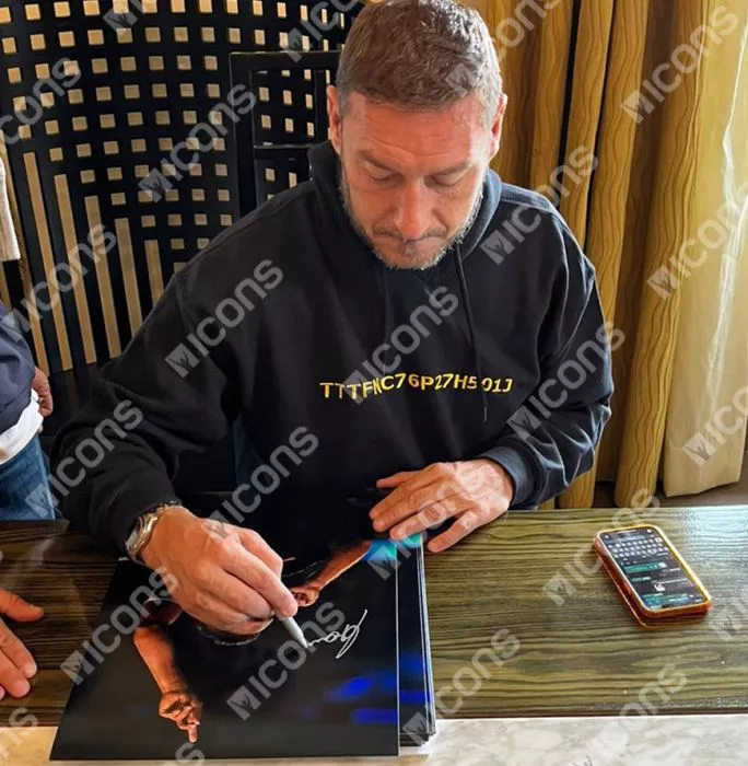 Francesco Totti Signed AS Roma Photo In Black Wooden Frame: UEFA Champions League Goal