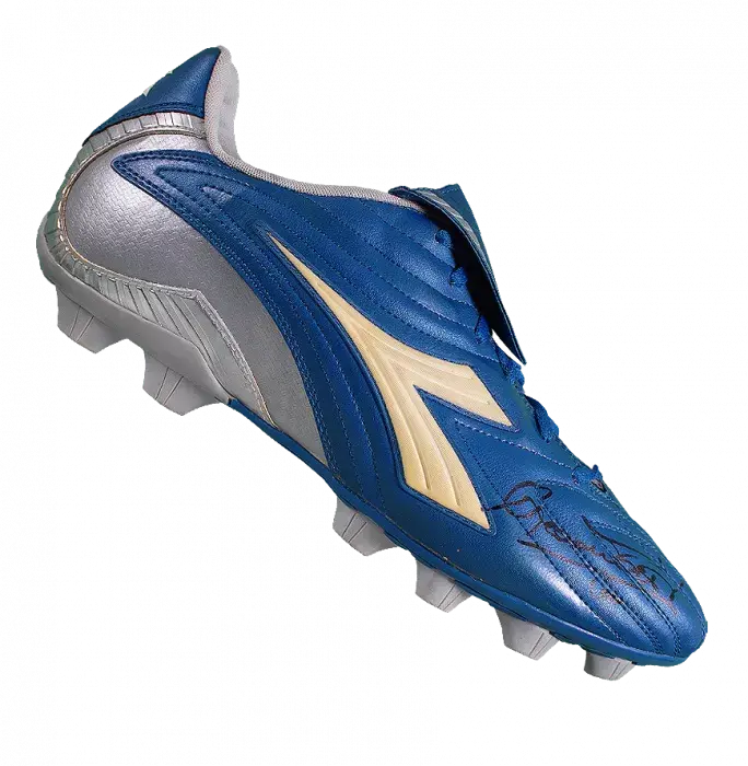 Francesco Totti Signed Blue Diadora Boot In Acrylic Case