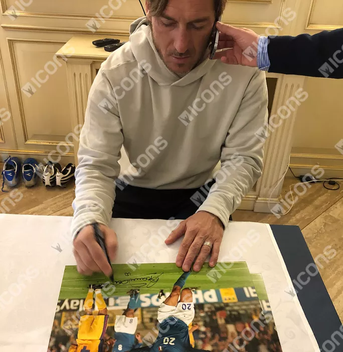 Francesco Totti Signed Italy Photo In Black Wooden Frame: UEFA EURO 2000 Goal Vs Romania