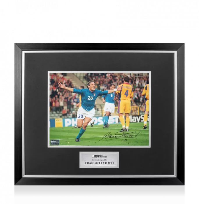 Francesco Totti Signed Italy Photo In Premium Photo Frame: UEFA EURO 2000 Goal vs Romania