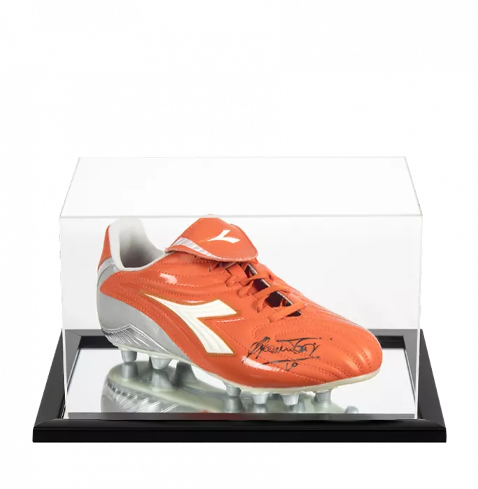 Francesco Totti Signed Orange Diadora Boot In Acrylic Case