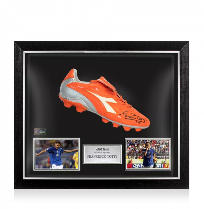 Francesco Totti Signed Orange Diadora Boot In Bubble Frame: Option 1