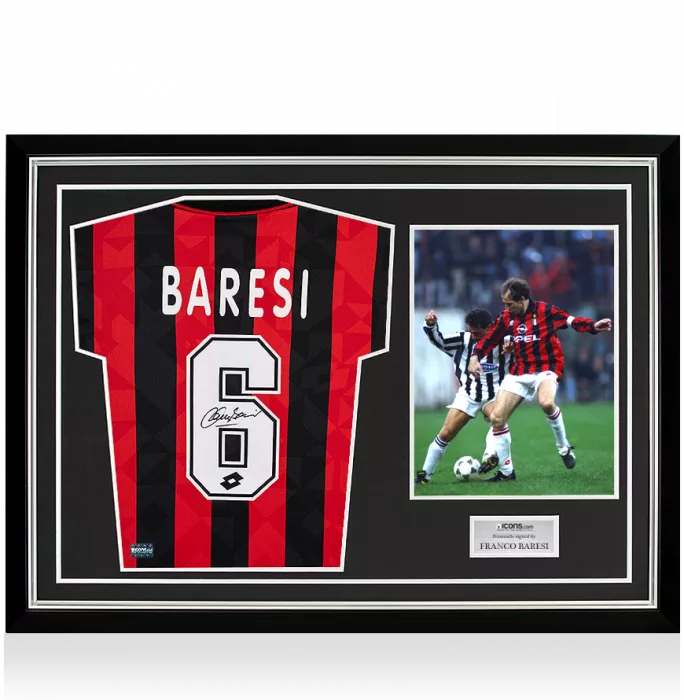 Franco Baresi Back Signed AC Milan 1994-95 Opel Home Shirt Baresi Edition In Hero Frame: Option 1