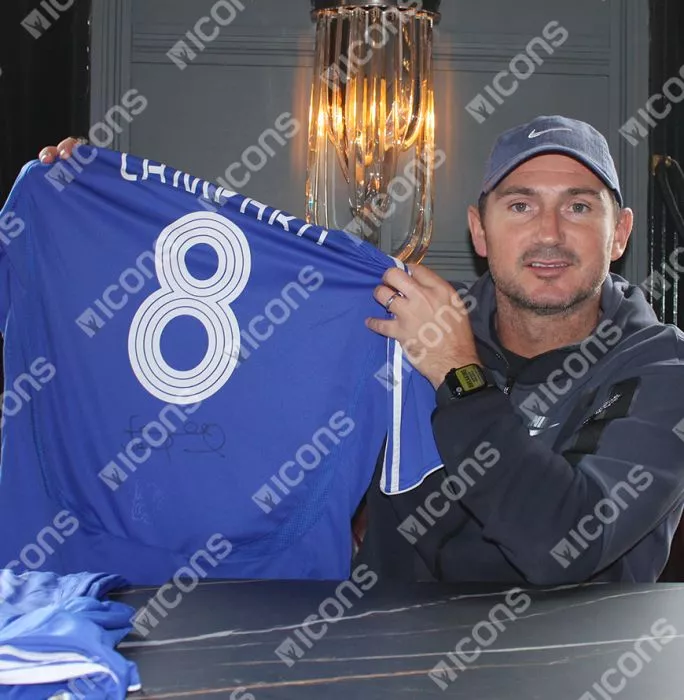 Frank Lampard Back Signed Chelsea 2007-08 Home Shirt With Striped Style Numbers (Signed Under Number)