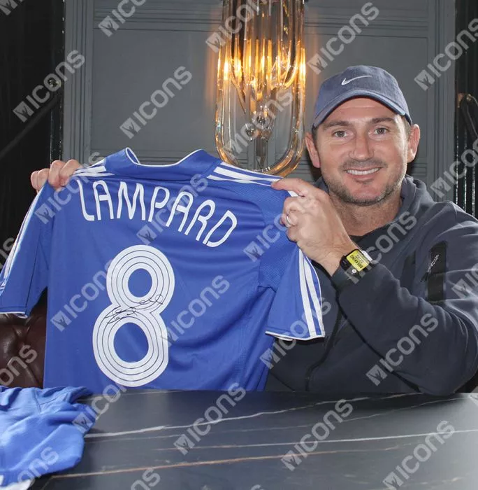 Frank Lampard Back Signed Chelsea 2007-08 Home Shirt With Striped Style Numbers