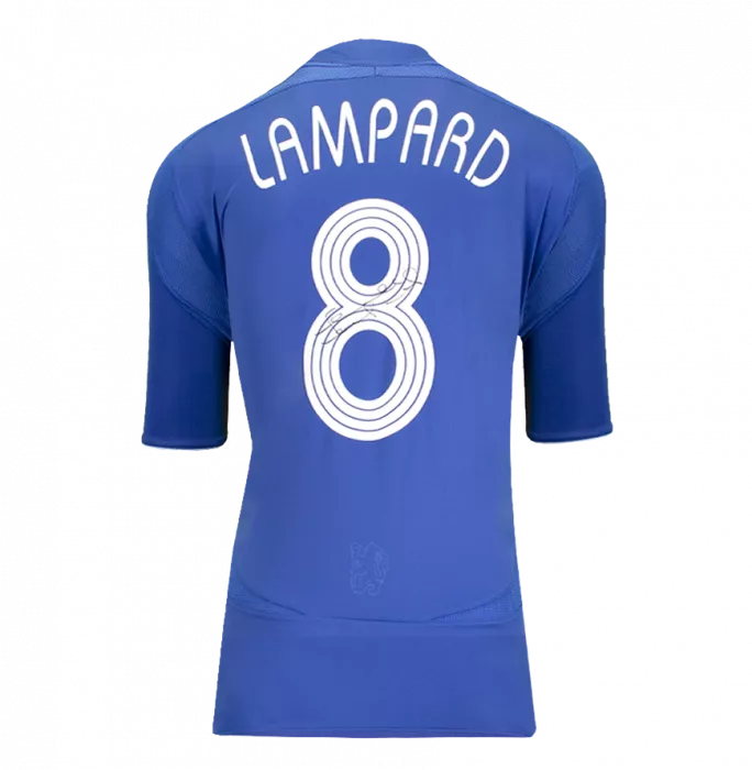 Frank Lampard Back Signed Chelsea 2007-08 Home Shirt with Striped Style Numbers