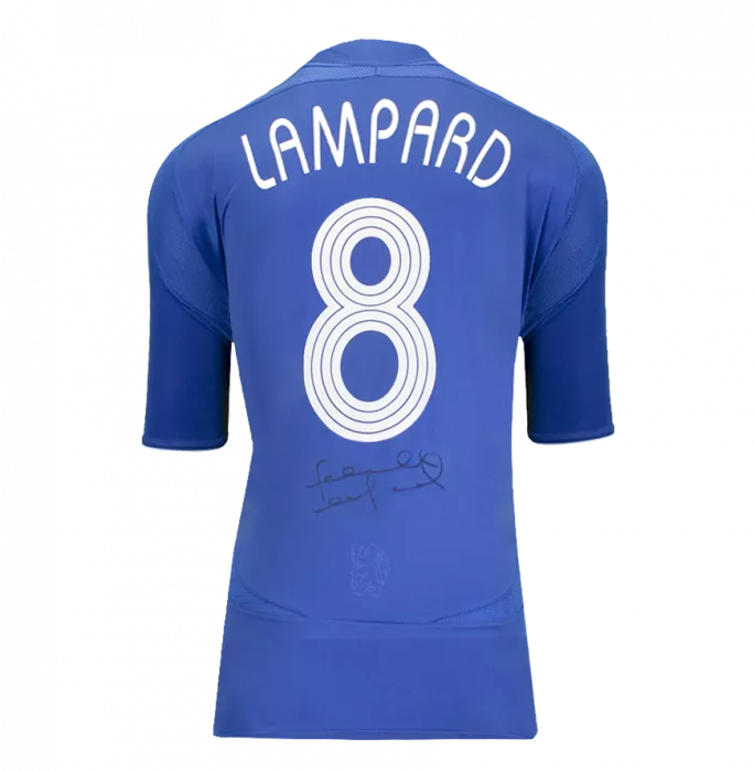 Frank Lampard Back Signed Chelsea 2007-08 Home Shirt with Striped Style Numbers (Signed Under Number)