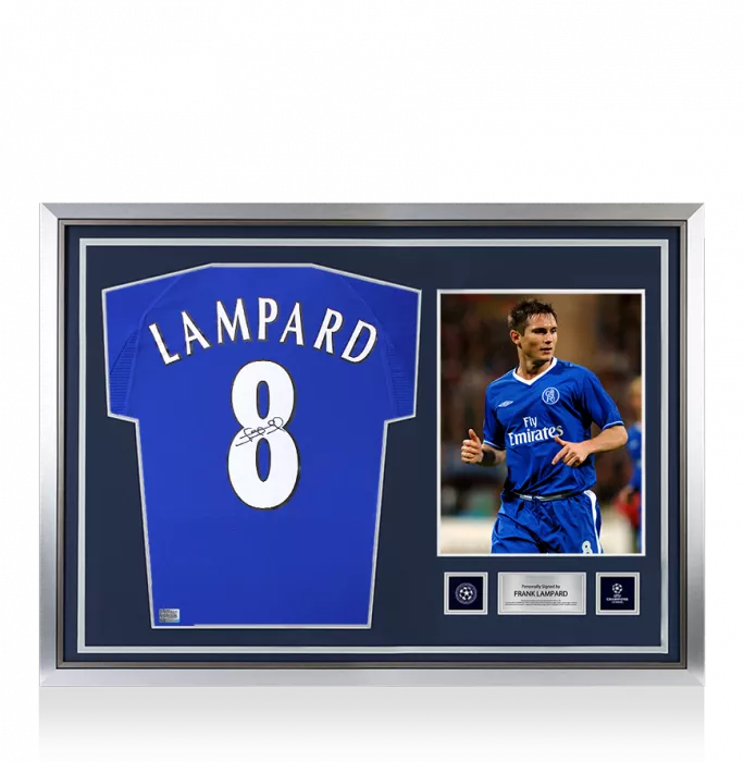 Frank Lampard Official UEFA Champions League Back Signed and Hero Framed Chelsea 2000-01 Home Shirt