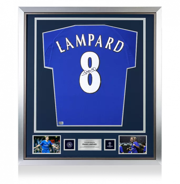 Frank Lampard Official UEFA Champions League Back Signed And Framed Chelsea 2000 Home Shirt
