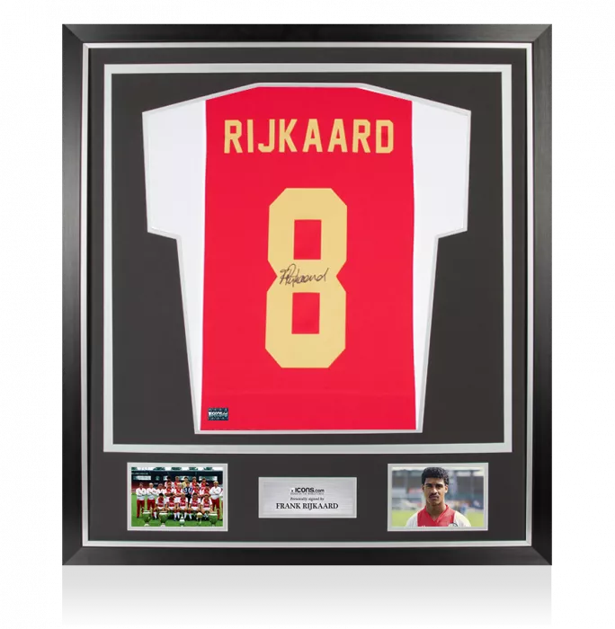 Frank Rijkaard Back Signed Modern Ajax Home Shirt with Fan Style Numbers In Classic Frame