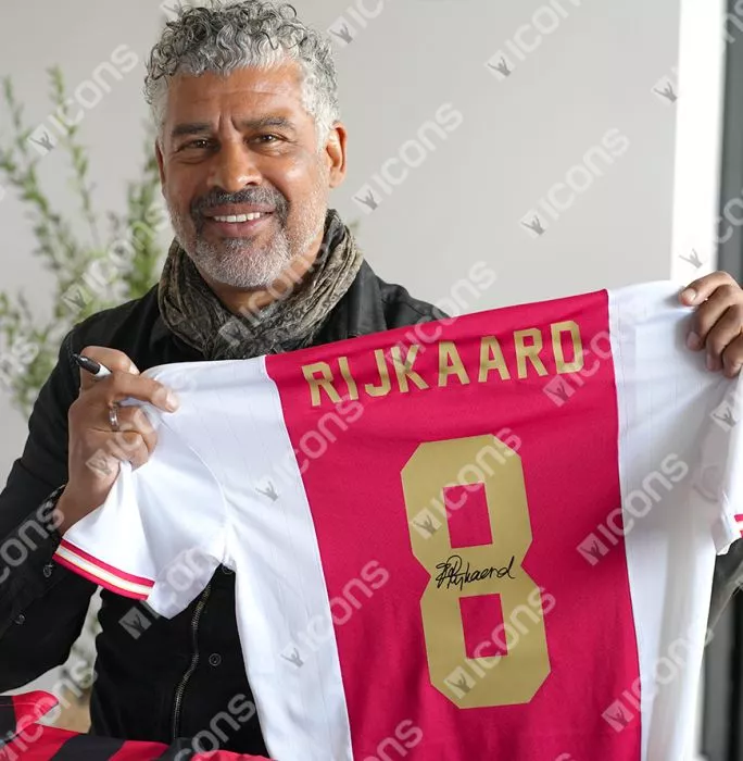 Frank Rijkaard Back Signed Modern Ajax Home Shirt With Fan Style Numbers