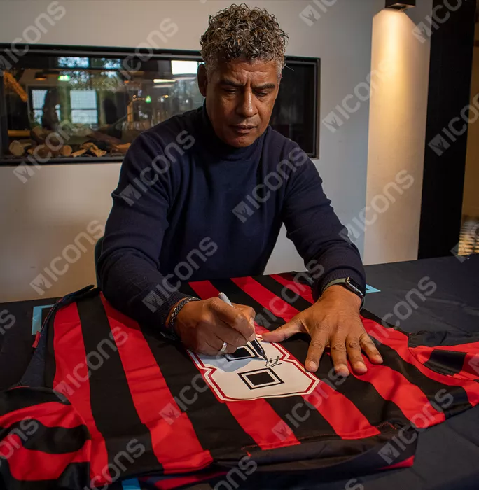 Frank Rijkaard Back Signed Retro AC Milan Home Shirt In Hero Frame: Option 1