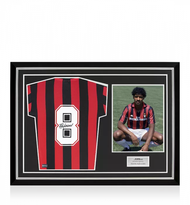 Frank Rijkaard Back Signed Retro AC Milan Home Shirt In Hero Frame: Option 1