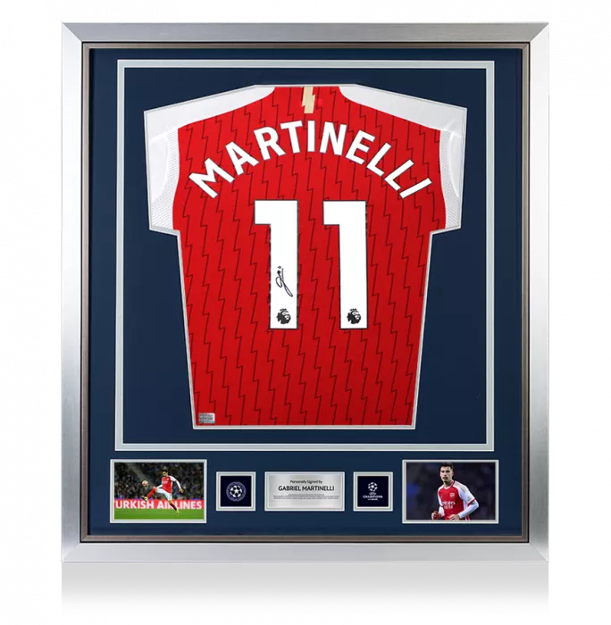 Gabriel Martinelli Official UEFA Champions League Back Signed And Framed Arsenal 2024-25 Home Shirt
