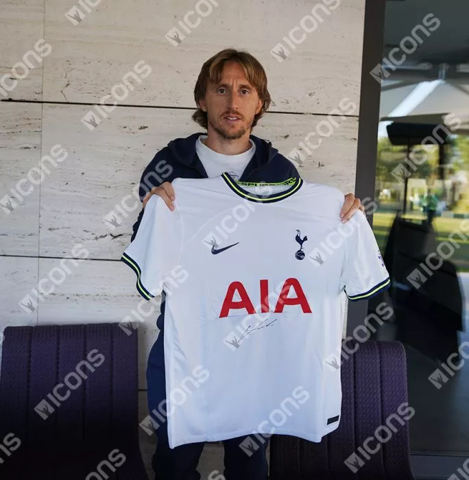 Gareth Bale And Luka Modric Dual Signed Tottenham Hotspur 2022-23 Home Shirt In Deluxe Packaging