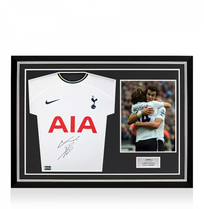 Gareth Bale and Luka Modric Dual Signed Tottenham Hotspur 2022-23 Home Shirt In Hero Frame: Option 1