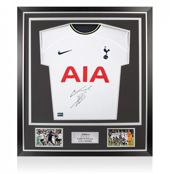 Gareth Bale and Luka Modric Dual Signed Tottenham Hotspur 2022-23 Home Shirt In Classic Frame