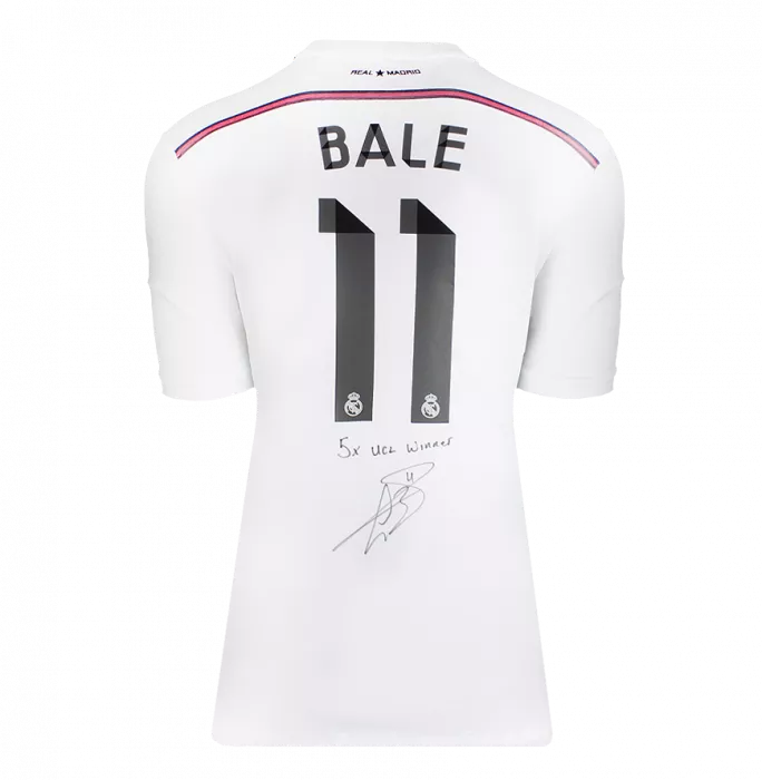 Gareth Bale Back Signed Real Madrid 2014-15 Home Shirt - "5x UCL Winner" Inscription In Classic Frame
