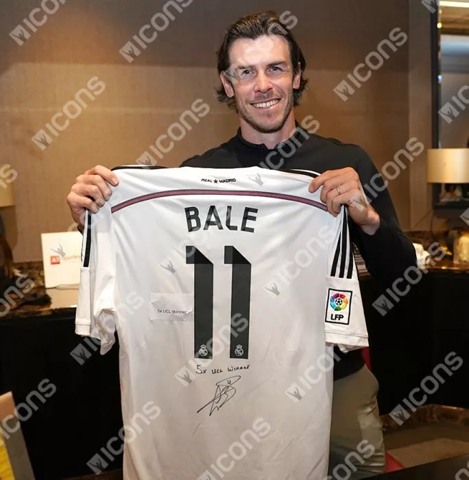 Gareth Bale Back Signed Real Madrid 2014-15 Home Shirt - "5x UCL Winner" Inscription In Classic Frame