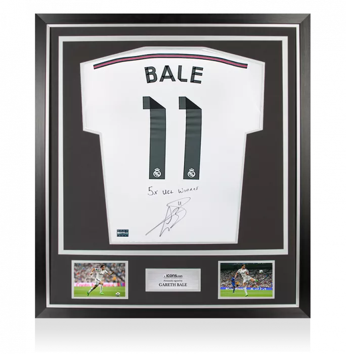 Gareth Bale Back Signed Real Madrid 2014-15 Home Shirt - "5x UCL Winner" Inscription In Classic Frame