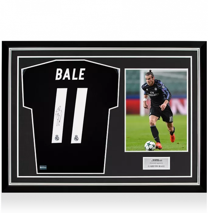 Gareth Bale Back Signed Real Madrid 2016-17 Away Shirt In Hero Frame: Option 1