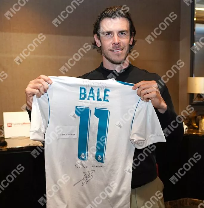 Gareth Bale Back Signed Real Madrid 2017-18 Home Shirt - "5x UCL Winner" Inscription