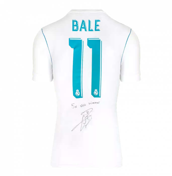 Gareth Bale Back Signed Real Madrid 2017-18 Home Shirt - "5x UCL Winner" Inscription