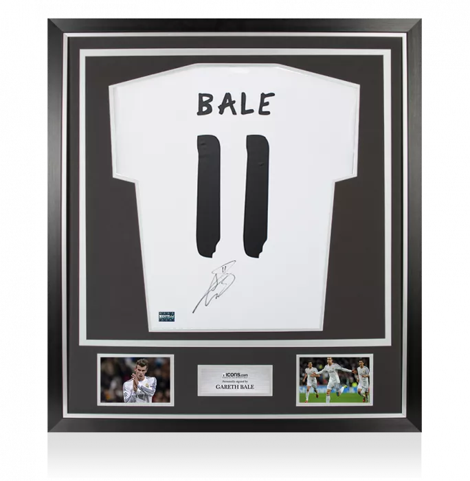 Gareth Bale Back Signed Real Madrid Modern Home Shirt with Fan Style Numbers In Classic Frame