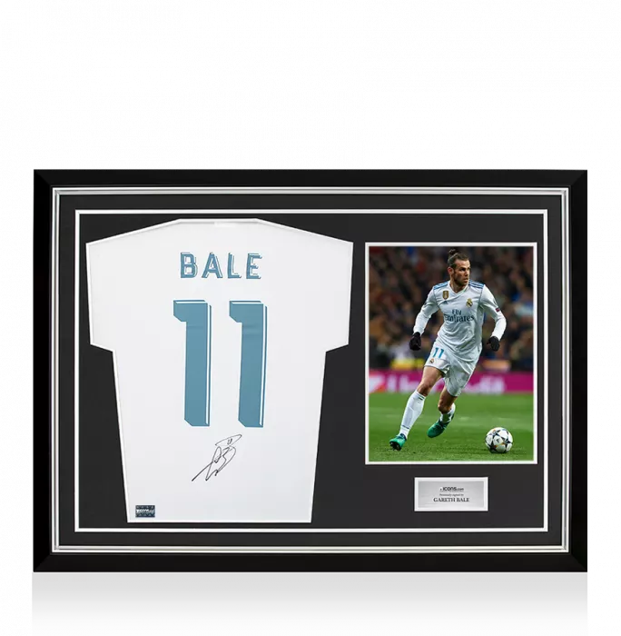 Gareth Bale Back Signed Real Madrid Modern Home Shirt with Fan Style Numbers In Hero Frame: Option 1