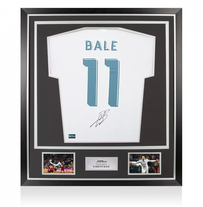 Gareth Bale Back Signed Real Madrid Modern Home Shirt with Fan Style Numbers In Classic Frame