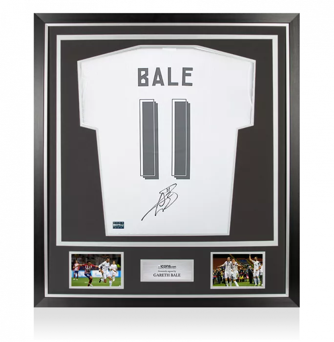 Gareth Bale Back Signed Real Madrid Modern Home Shirt with Fan Style Numbers In Classic Frame