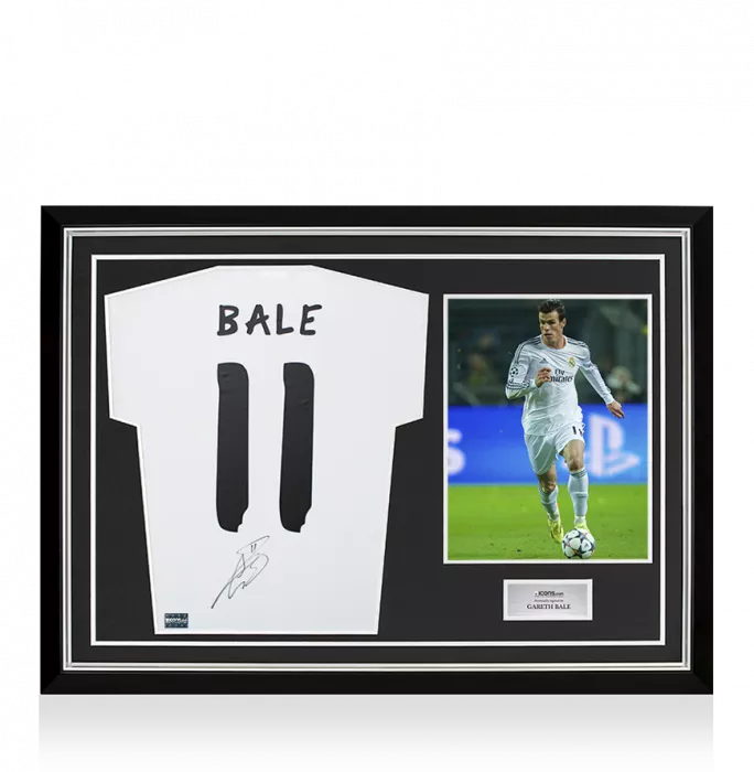 Gareth Bale Back Signed Real Madrid Modern Home Shirt with Fan Style Numbers In Hero Frame: Option 1