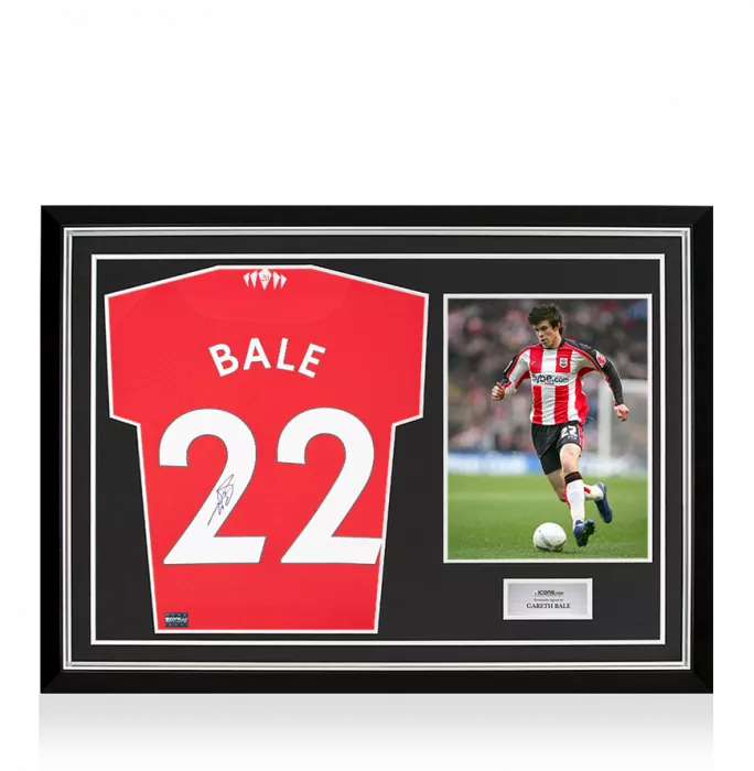 Gareth Bale Back Signed Southampton 2021-22 Home Shirt with Fan Style Number In Hero Frame: Option 1