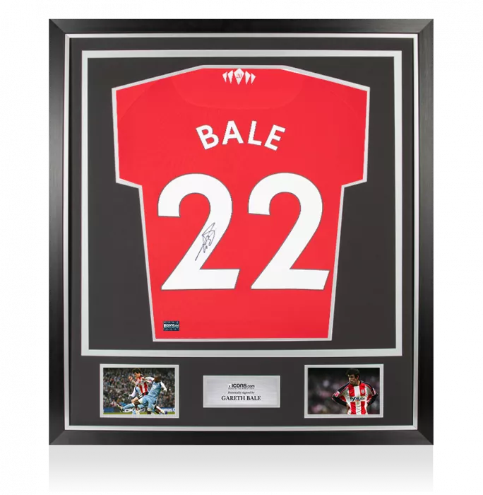 Gareth Bale Back Signed Southampton 2021-22 Home Shirt with Fan Style Number In Classic Frame