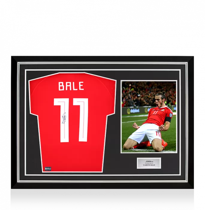 Gareth Bale Back Signed Wales 2010-11 Home Shirt with Fan Style Numbers In Hero Frame: Option 1